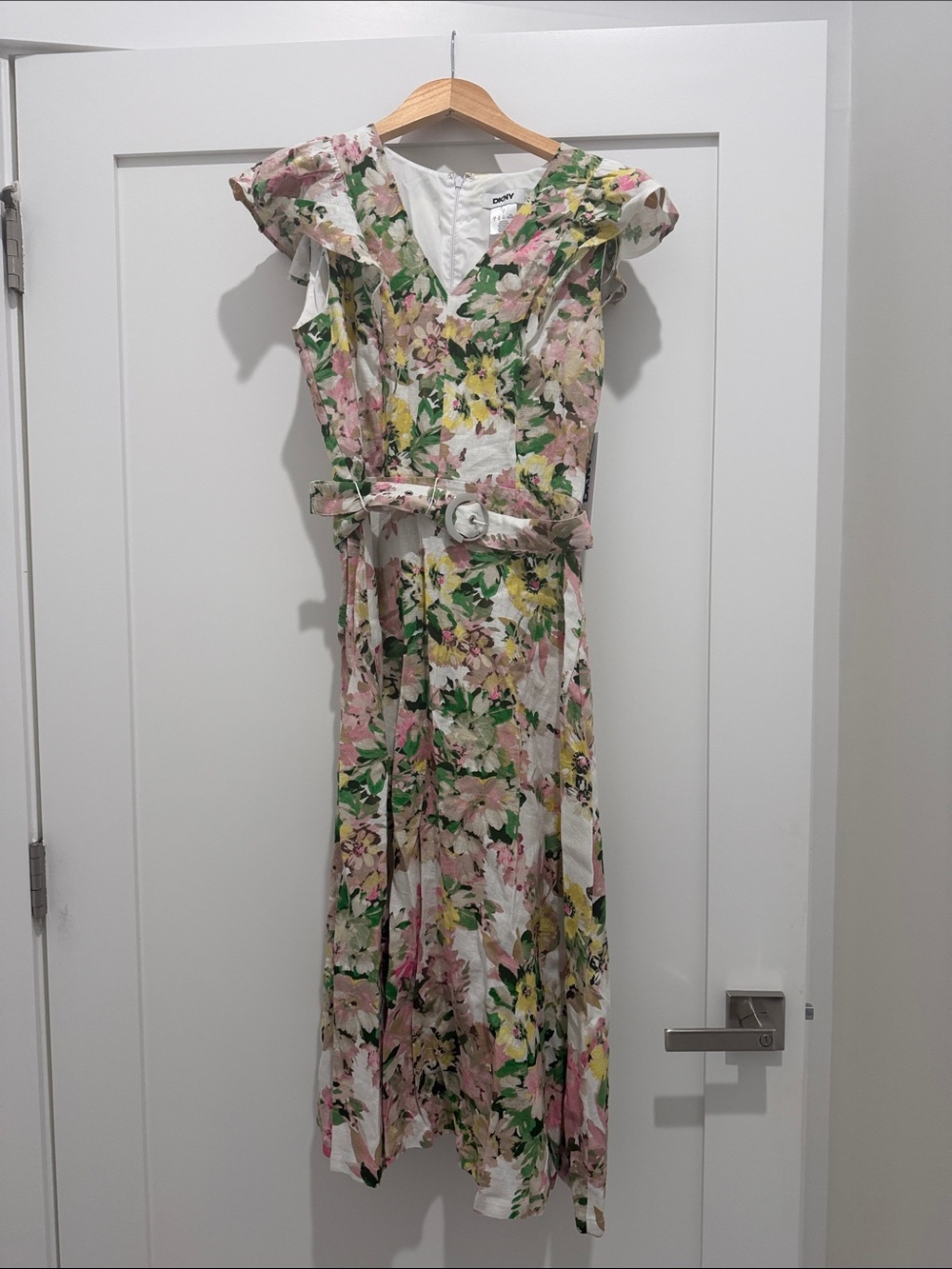 DKNY Floral V-Neck Maxi Dress in Pink, Green & Yellow-NWT